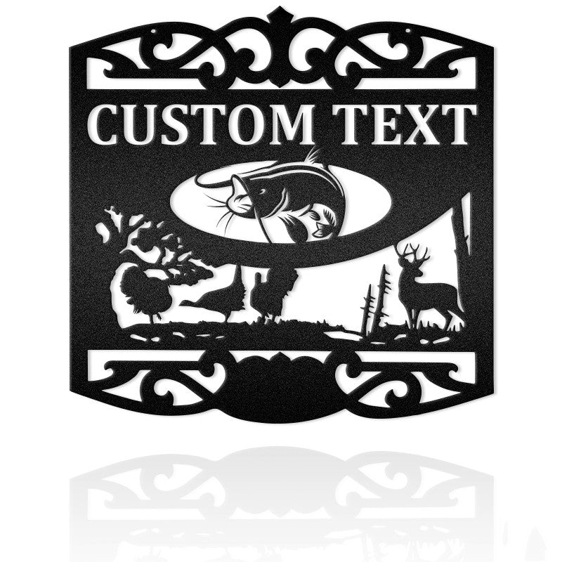 Deer, Turkey And Catfish Custom Name Metal Hunting Sign Metal Wall Art