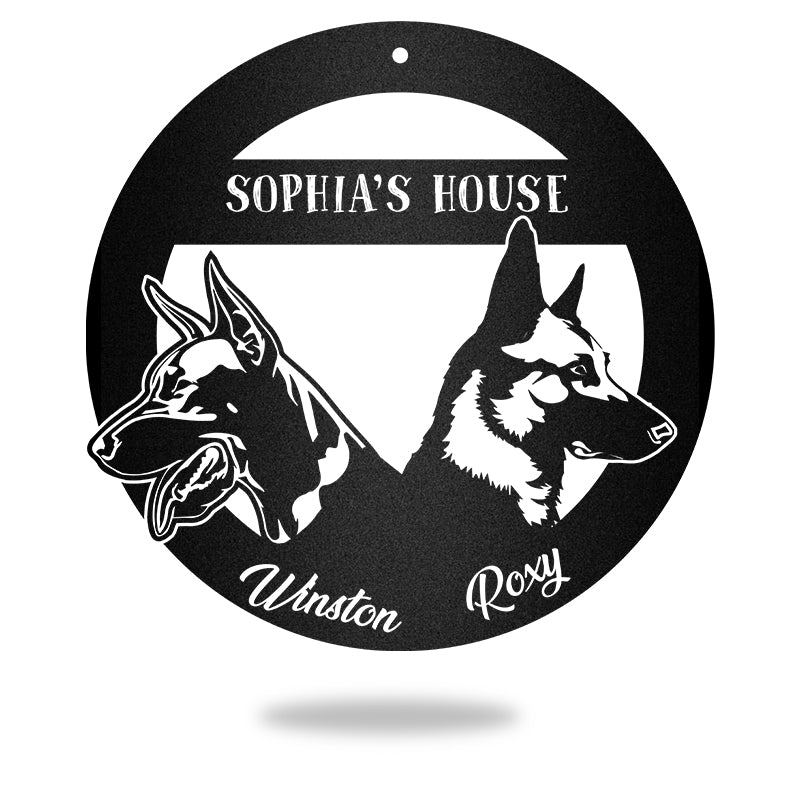 Dobermann And German Shepherd Guard Dog House Sign Metal Wall Art