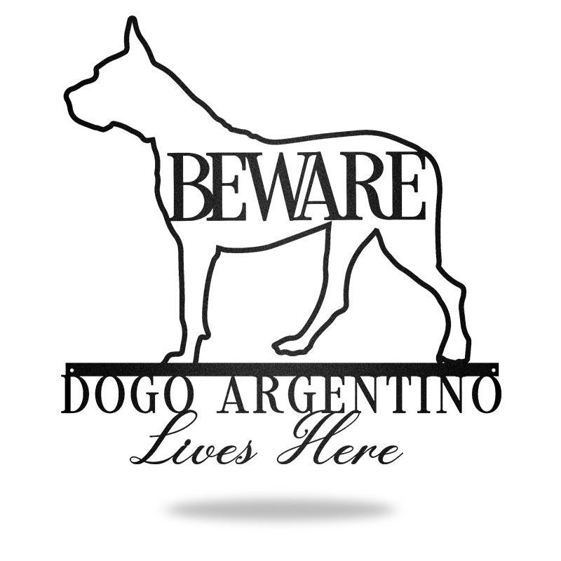 Beware Dogo Argentino Bone Dog Dog House Sign Metal Wall Art