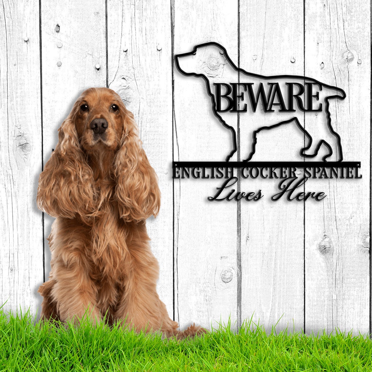 Beware English Cocker Spaniel Bone Dog Dog House Sign Metal Wall Art