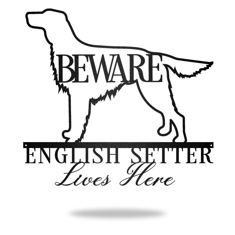 Beware English Setter Bone Dog Dog House Sign Metal Wall Art