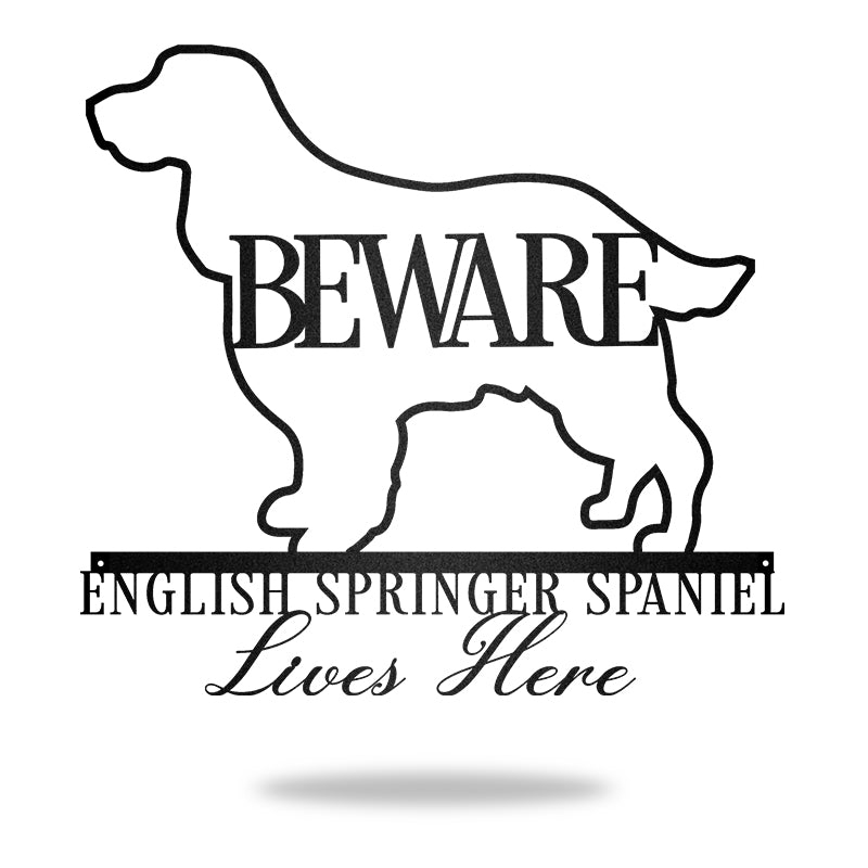 Beware English Springer Spaniel Bone Dog Dog House Sign Metal Wall Art