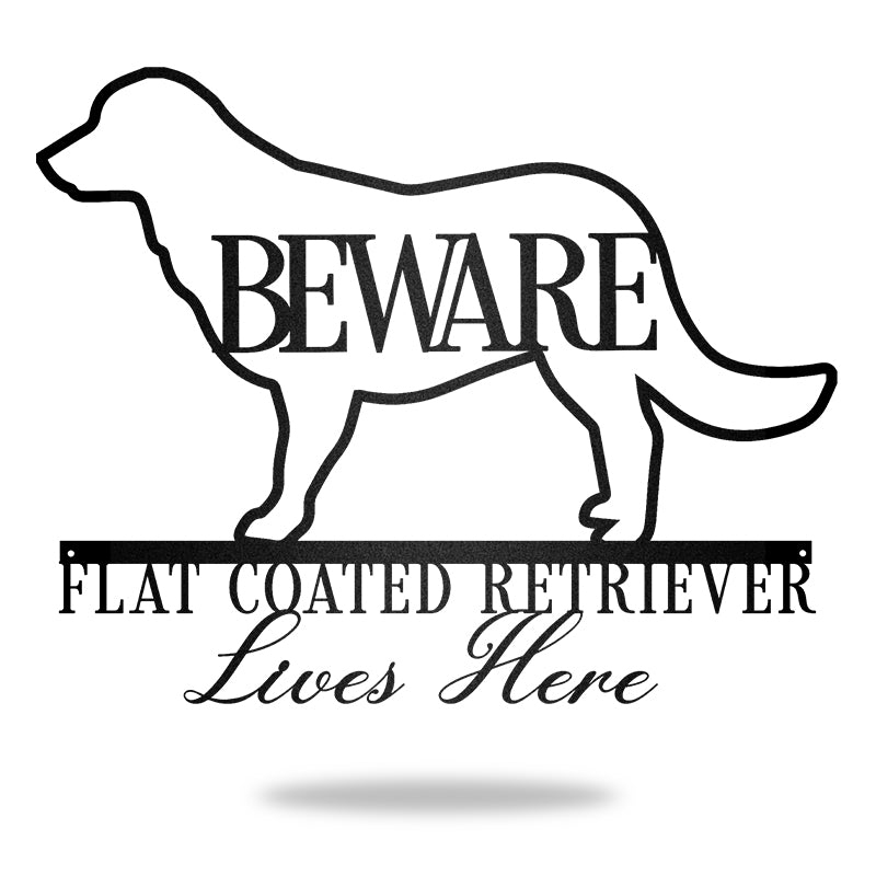 Beware Flat-Coated Retrieverborder Collie Bone Dog House Sign Metal Wall Art