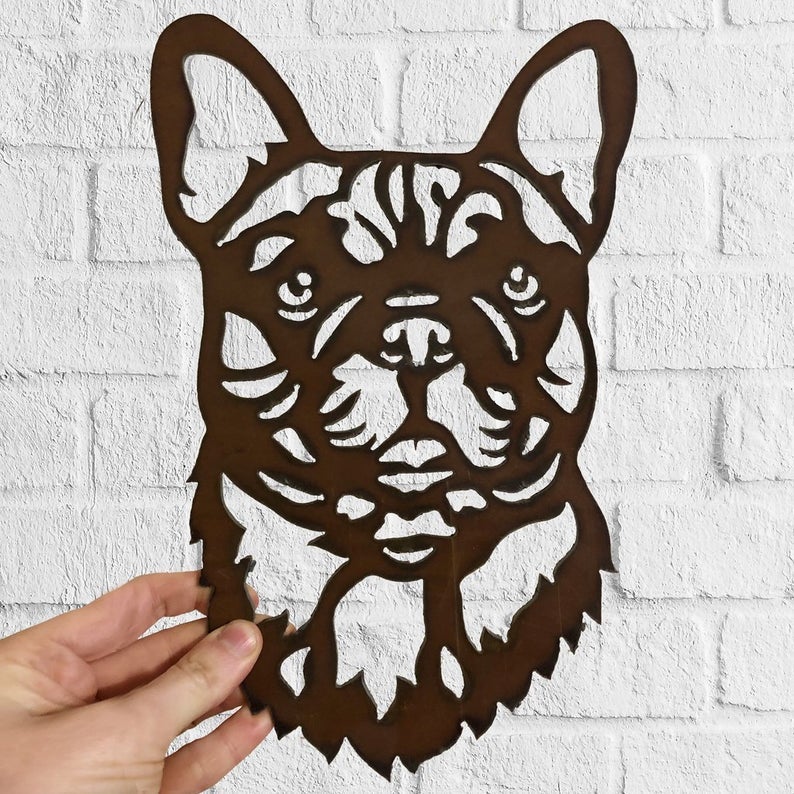 French Bulldog Dog Garden Art Sculpture Dog House Sign Metal Wall Art