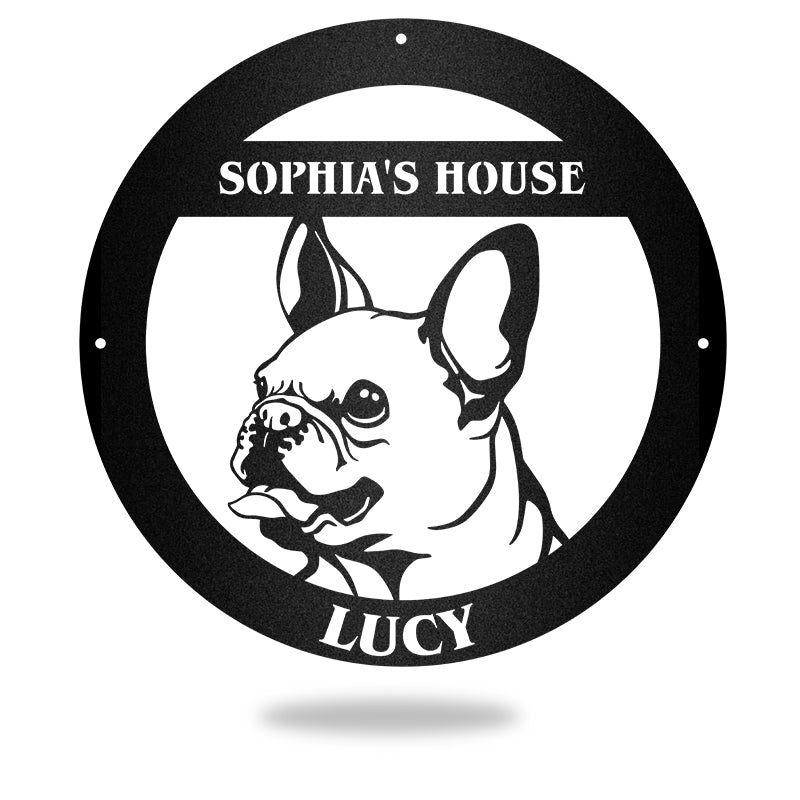 French Bulldog Guard Personalized Dog House Sign Metal Wall Art