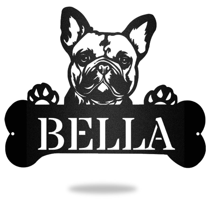French Bulldog Monogram Dog House Sign Metal Wall Art