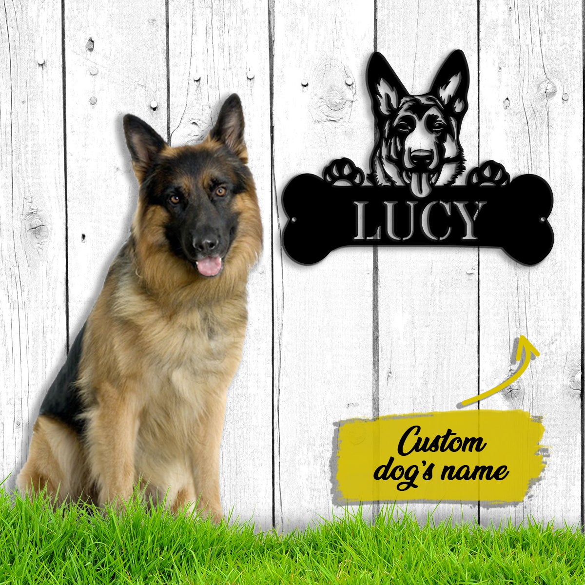German Shepherd Monogram Dog House Metal Wall Art