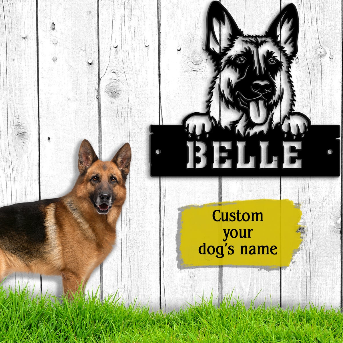 German Shepherd Monogram Dog House Sign Metal Wall Art
