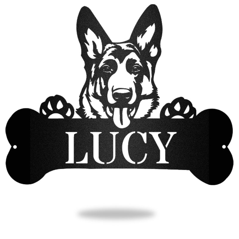 German Shepherd Monogram Dog House Sign Metal Wall Art