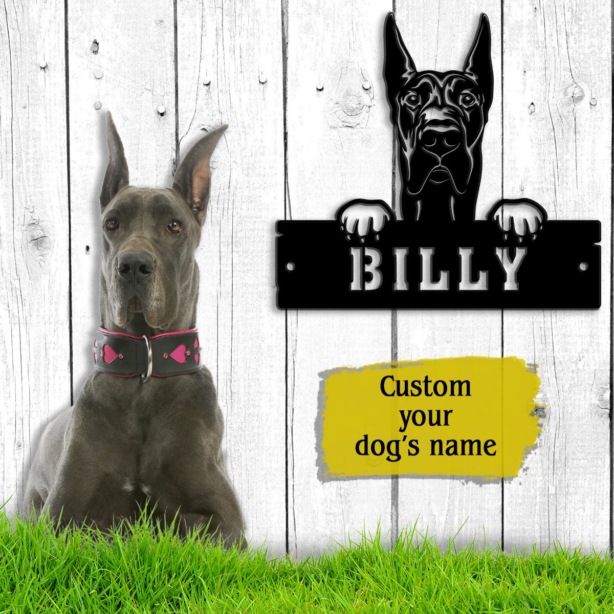 Great Dane Monogram Dog House Sign Metal Wall Art