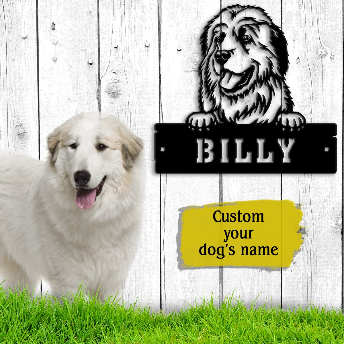 Great Pyrenees Monogram Dog House Sign Metal Wall Art
