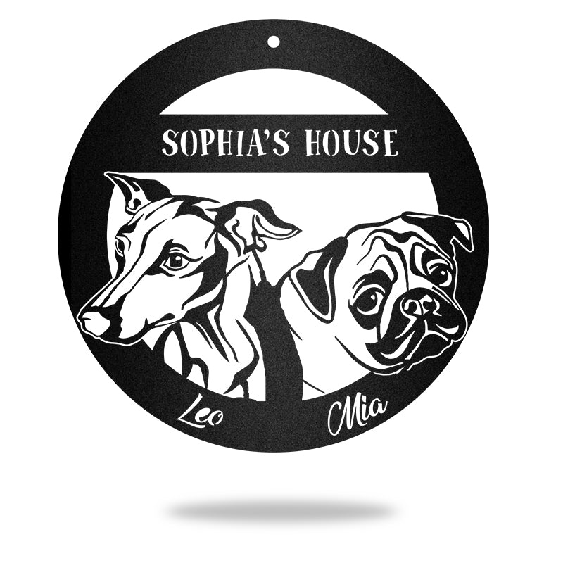 Greyhound And Pug Guard Dog House Sign Metal Wall Art