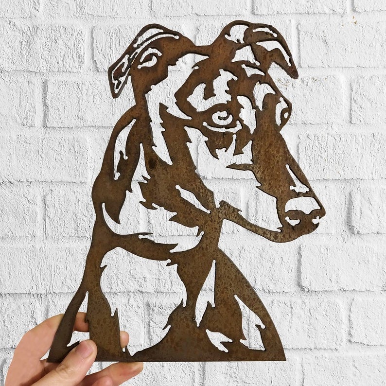 Greyhound Dog Garden Art Sculpture Dog House Sign Metal Wall Art