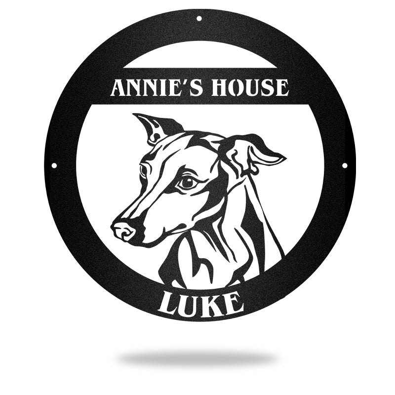 Greyhound Guard Personalized Dog House Sign Metal Wall Art