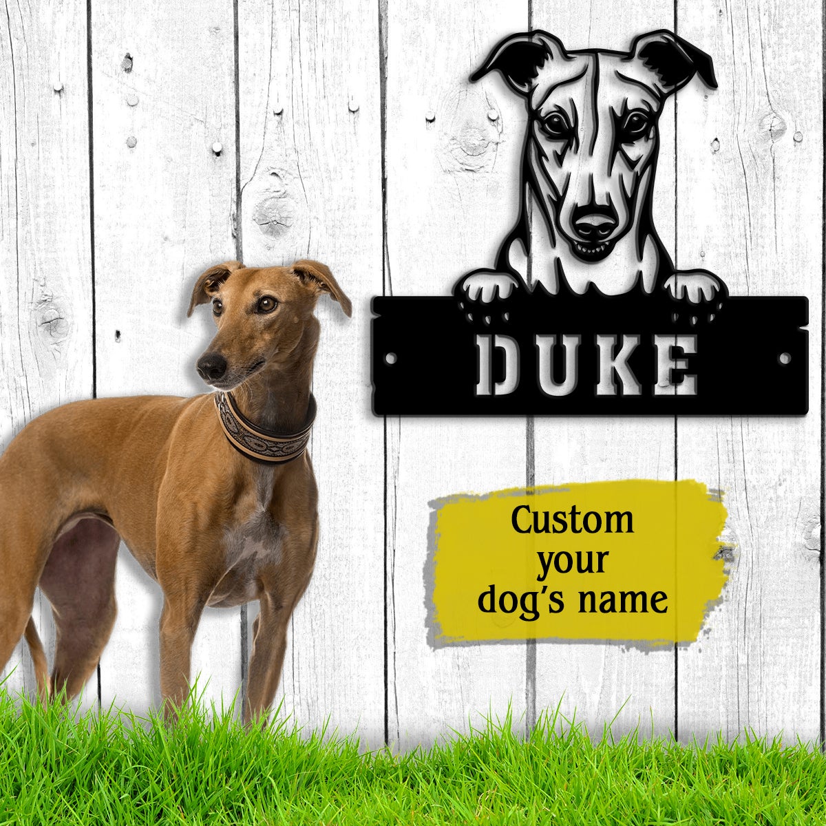 Greyhound Monogram Dog House Sign Metal Wall Art