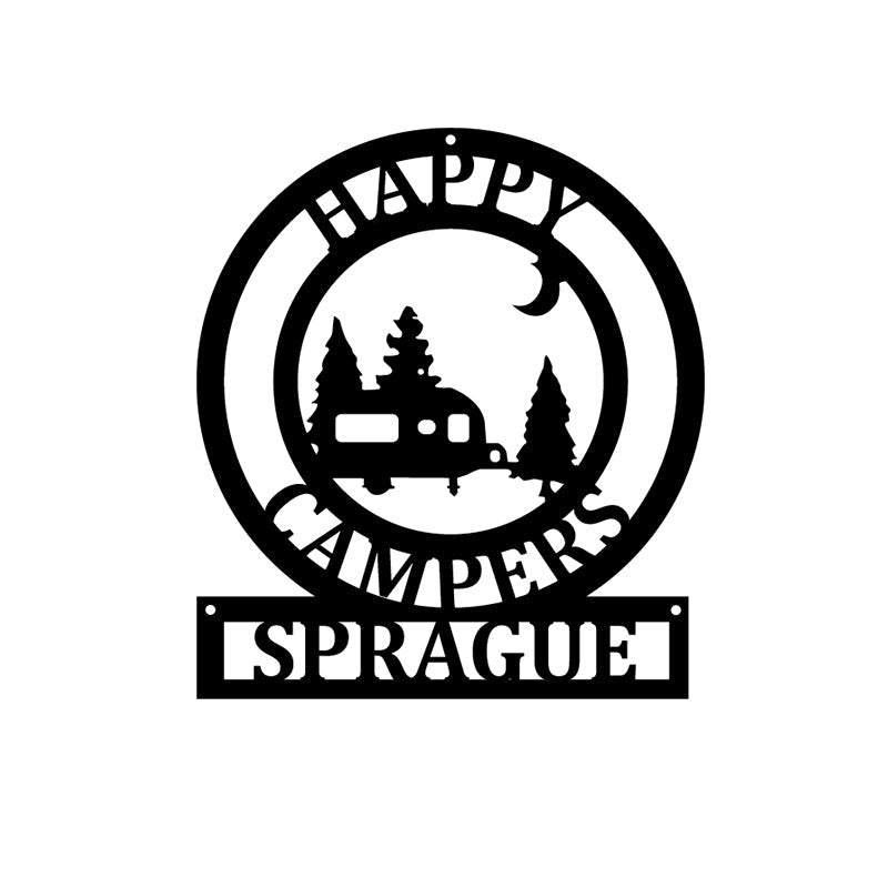 Happy Camper Sign Door Decor Campsite Metal Wall Art