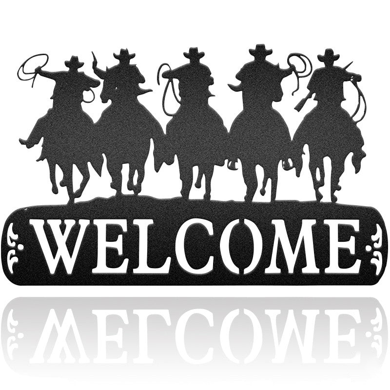 Welcome Horse And Cowboy Dog House Sign Metal Wall Art