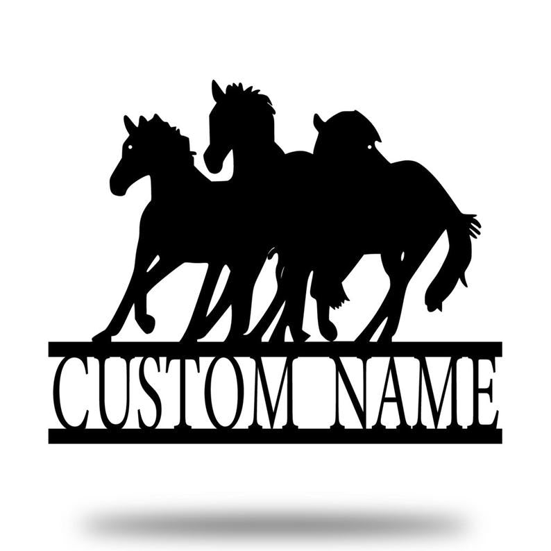 Triple Horses Custom Horse Sign Metal Wall Art