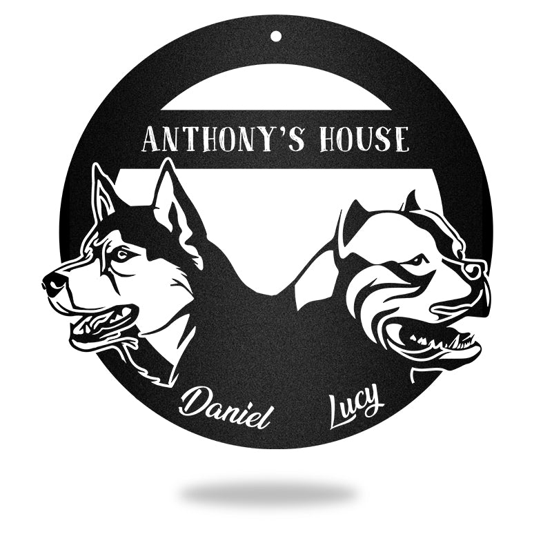 Husky And Staffordshire Guard Dog House Sign Metal Wall Art