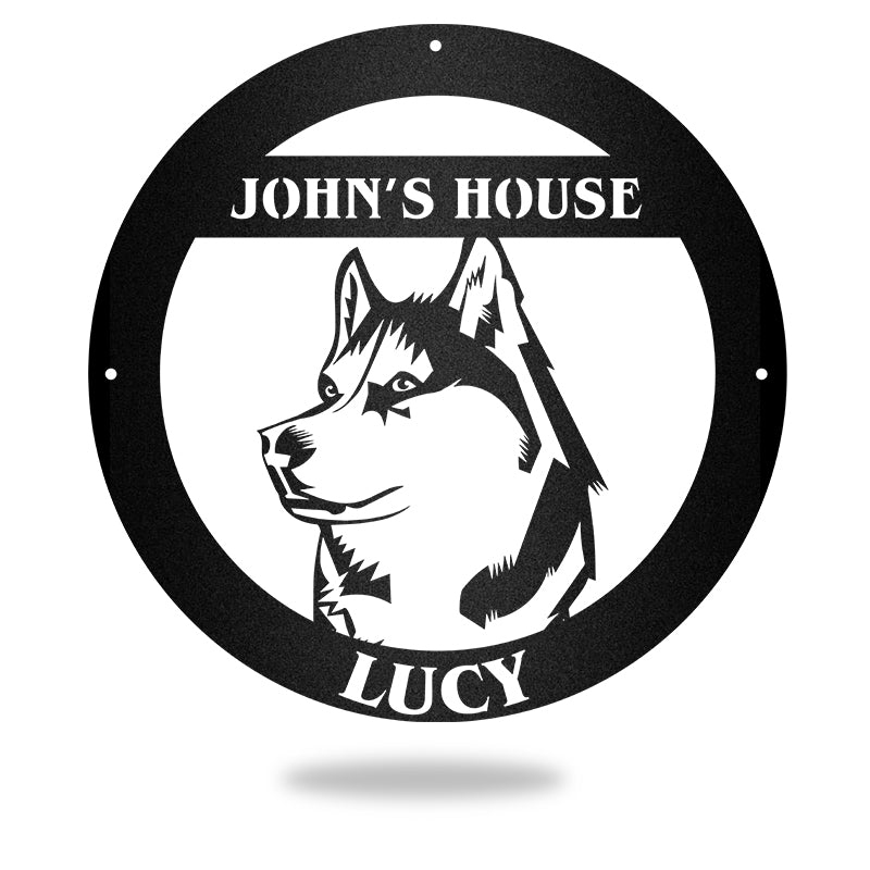 Husky Guard Personalized Dog House Sign Metal Wall Art