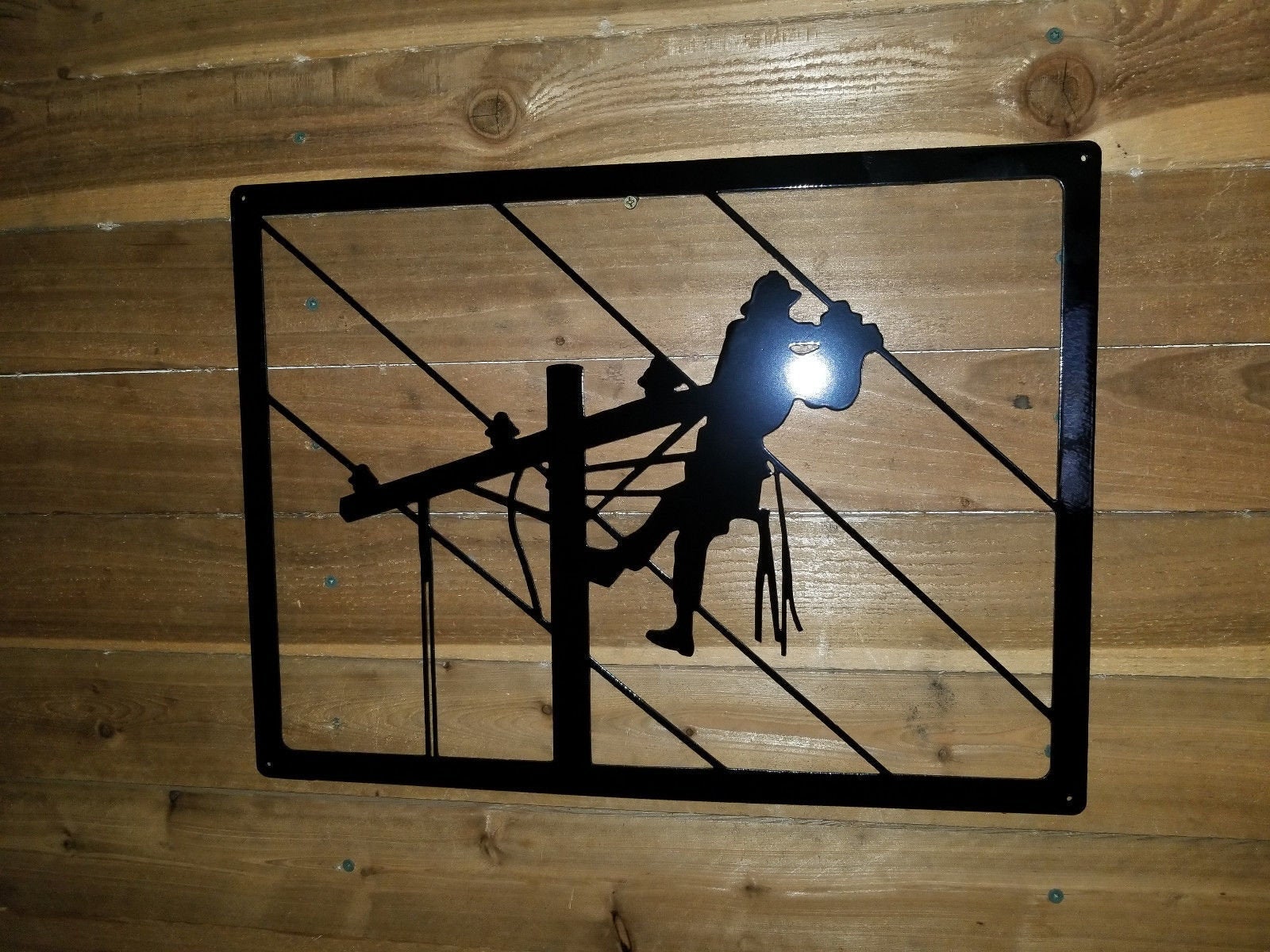 Lineman On Pole Metal Sign Metal Wall Art