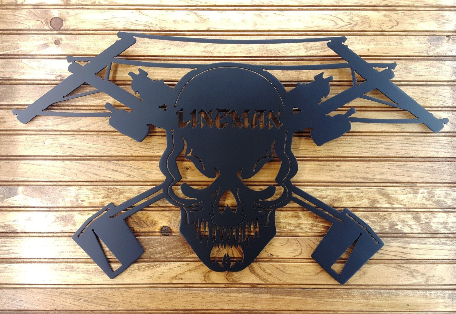 Lineman Skull Metal Wall Art