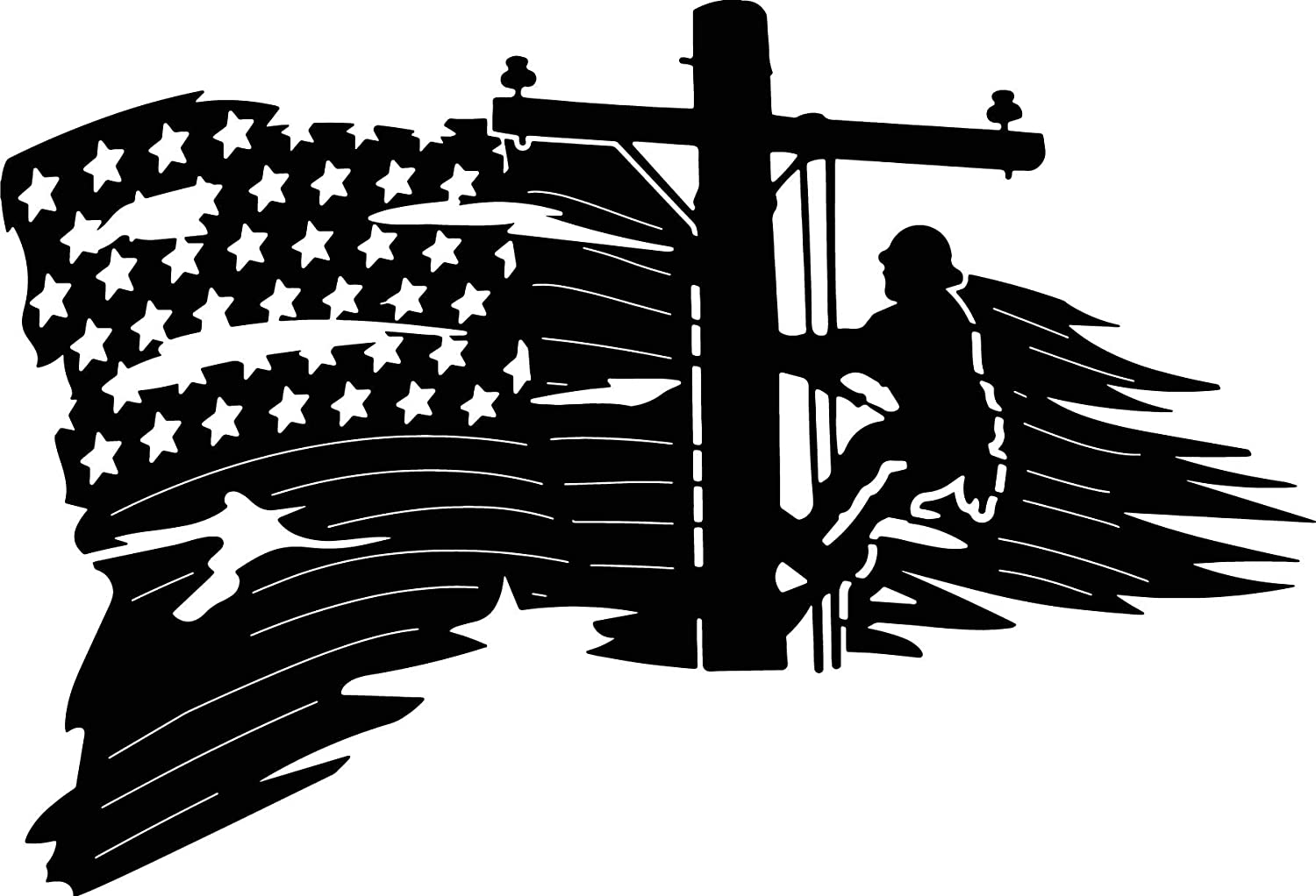 Lineman Tattered Patriotic Flag Unpainted Metal Wall Art