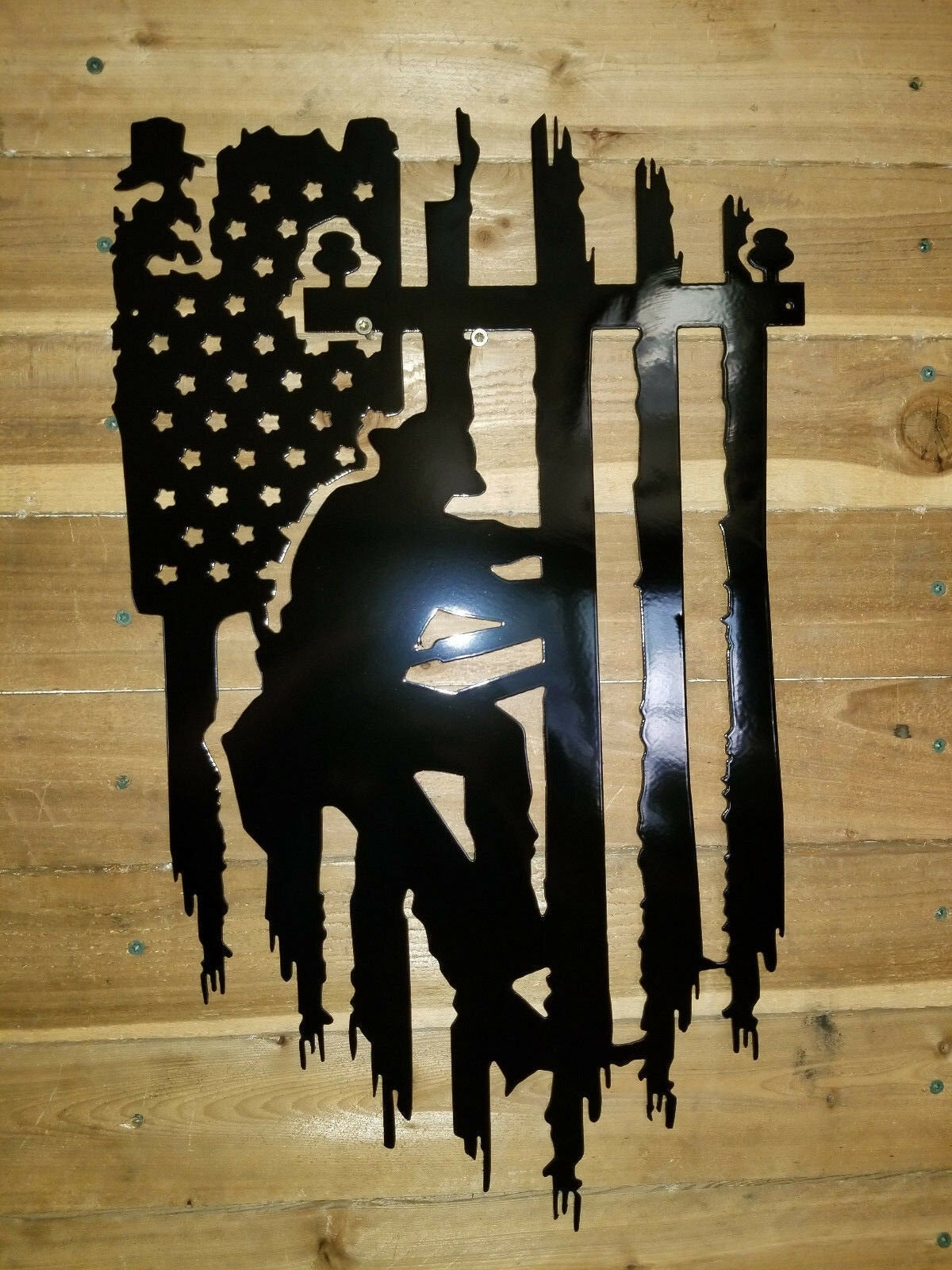 Lineman With Flag Metal Wall Sign Metal Wall Art