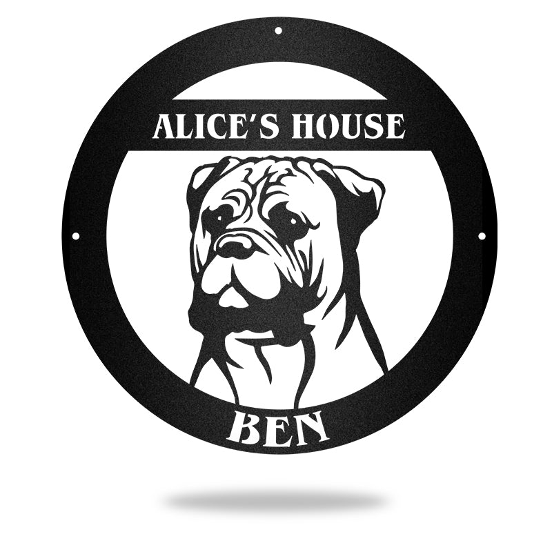 Mastiff Guard Personalized Dog House Sign Metal Wall Art