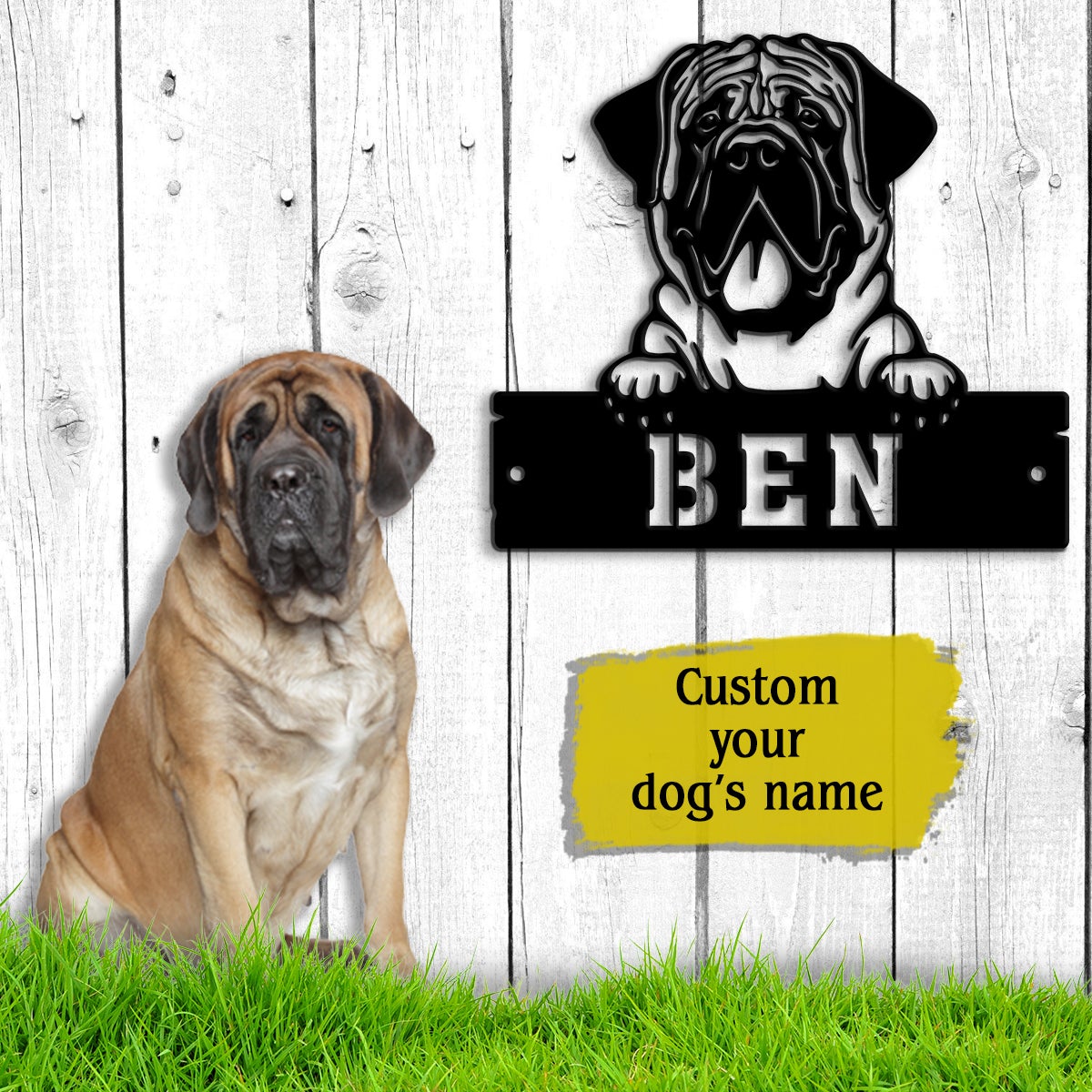 Mastiff Monogram Dog House Sign Metal Wall Art