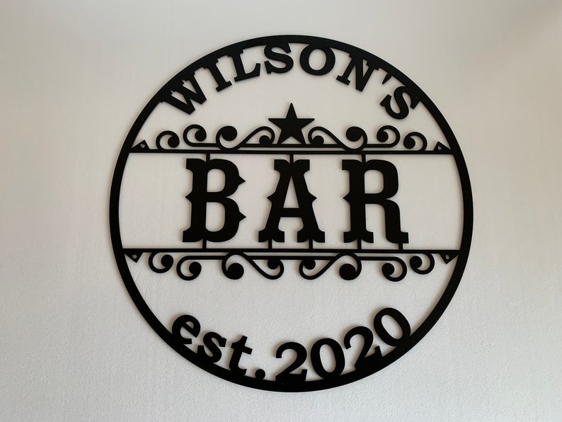 Bar Sign Personalized Laser Cut Name Metal Wall Art
