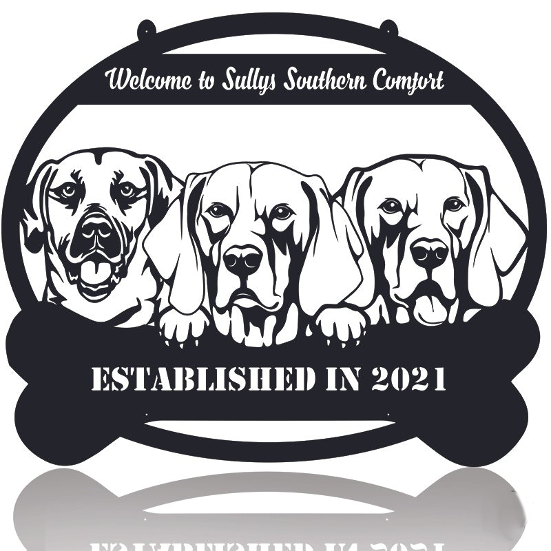 Three Dog Custom Dog House Sign Metal Wall Art