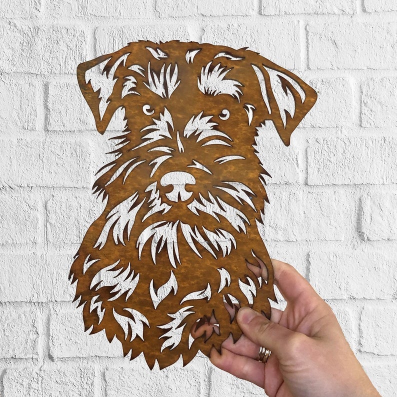 Miniature Schnauzer Dog Rustic Garden Art Sculpture Dog House Sign Metal Wall Art