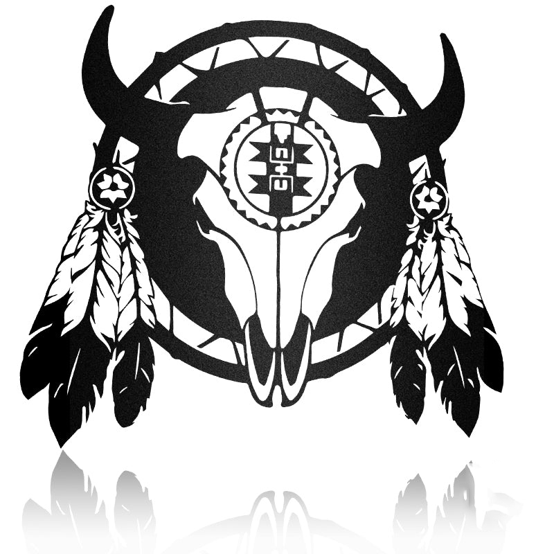 Native American Cow Skull Metal Wall Art