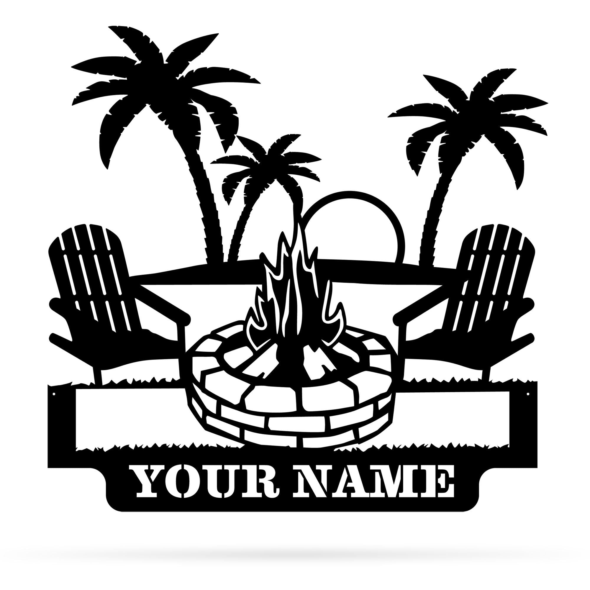 Palm Tree Campfire Metal Wall Art