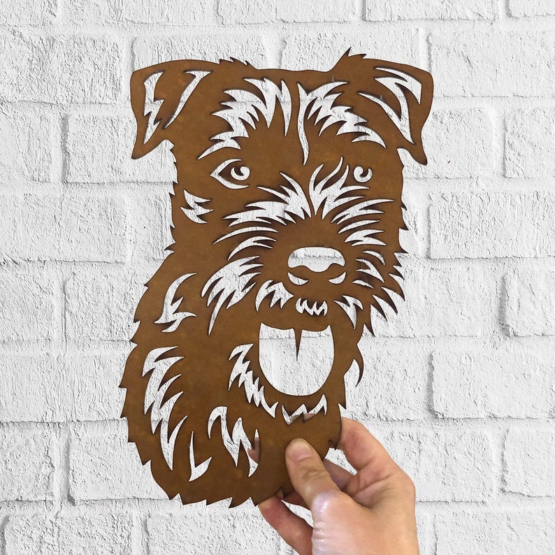 Patterdale Terrier Dog Rustic Garden Art Sculpture Dog House Sign Metal Wall Art