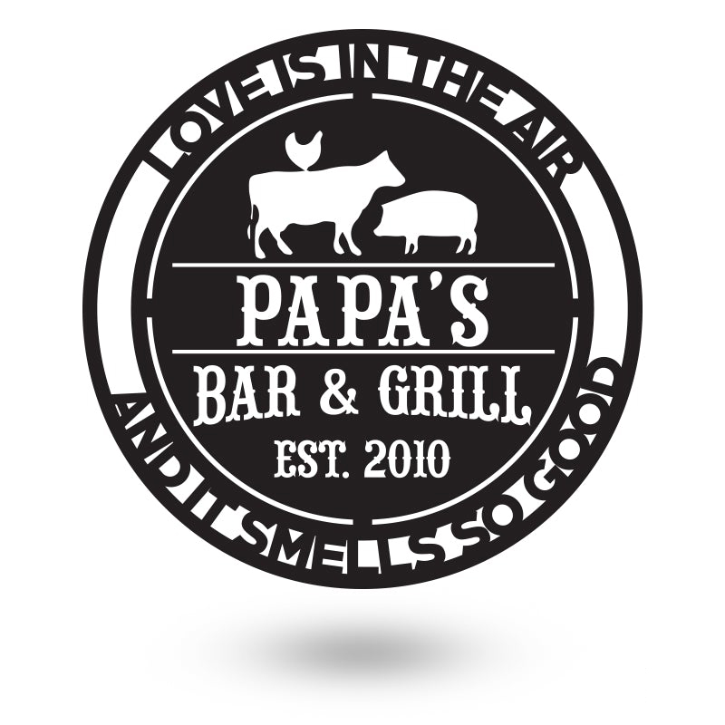 Love Is In The Air Personalized Backyard Barbecue Grill Metal Wall Art