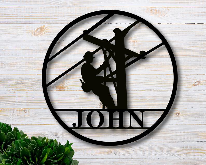 Personalized Lineman Gift 8 Metal Wall Art