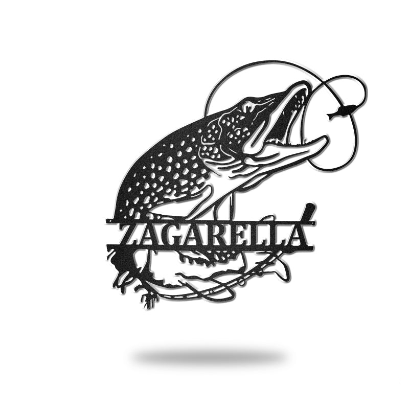 Pike Fishing Monogram Trout Name Sign Metal Wall Art Decor