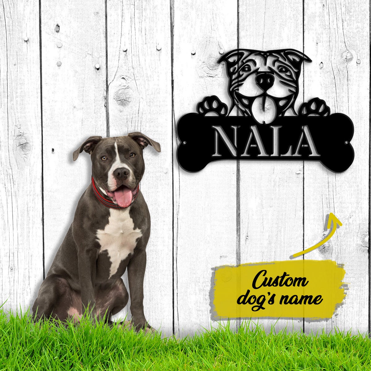 Pitbull Monogram Dog House Sign Metal Wall Art