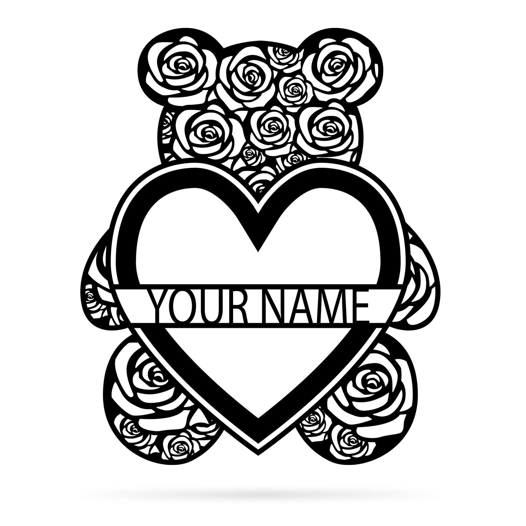 Rose Bear Monogram Metal Wall Art