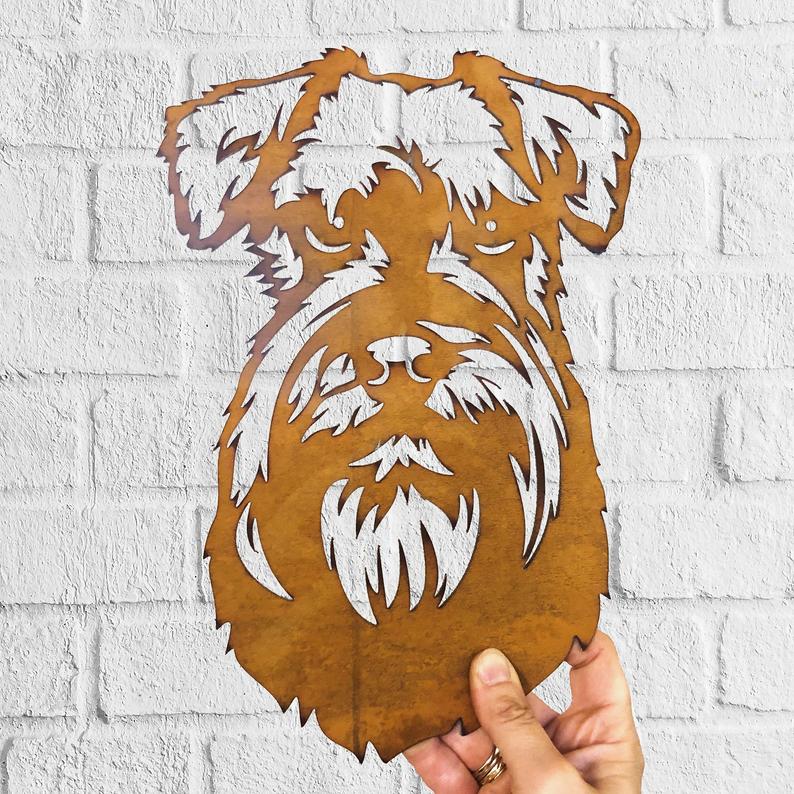 Schnauzer Dog Rustic Garden Art Sculpture Dog House Sign Metal Wall Art