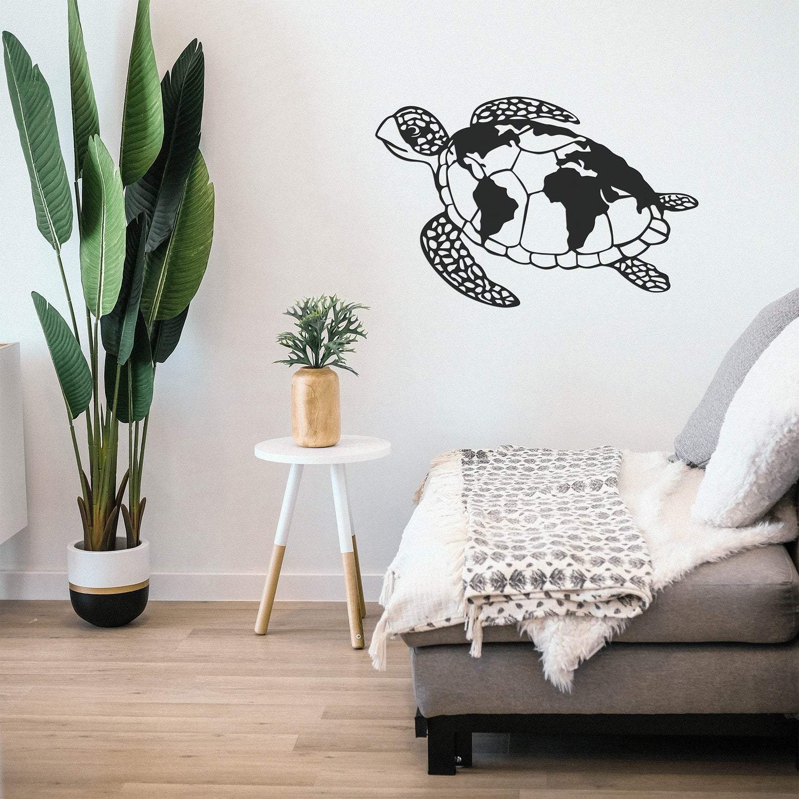 Sea Turtle World Map Metal Wall Art