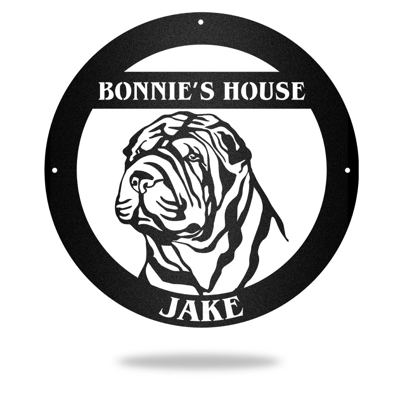 Shar Pei Guard Personalized Dog House Sign Metal Wall Art