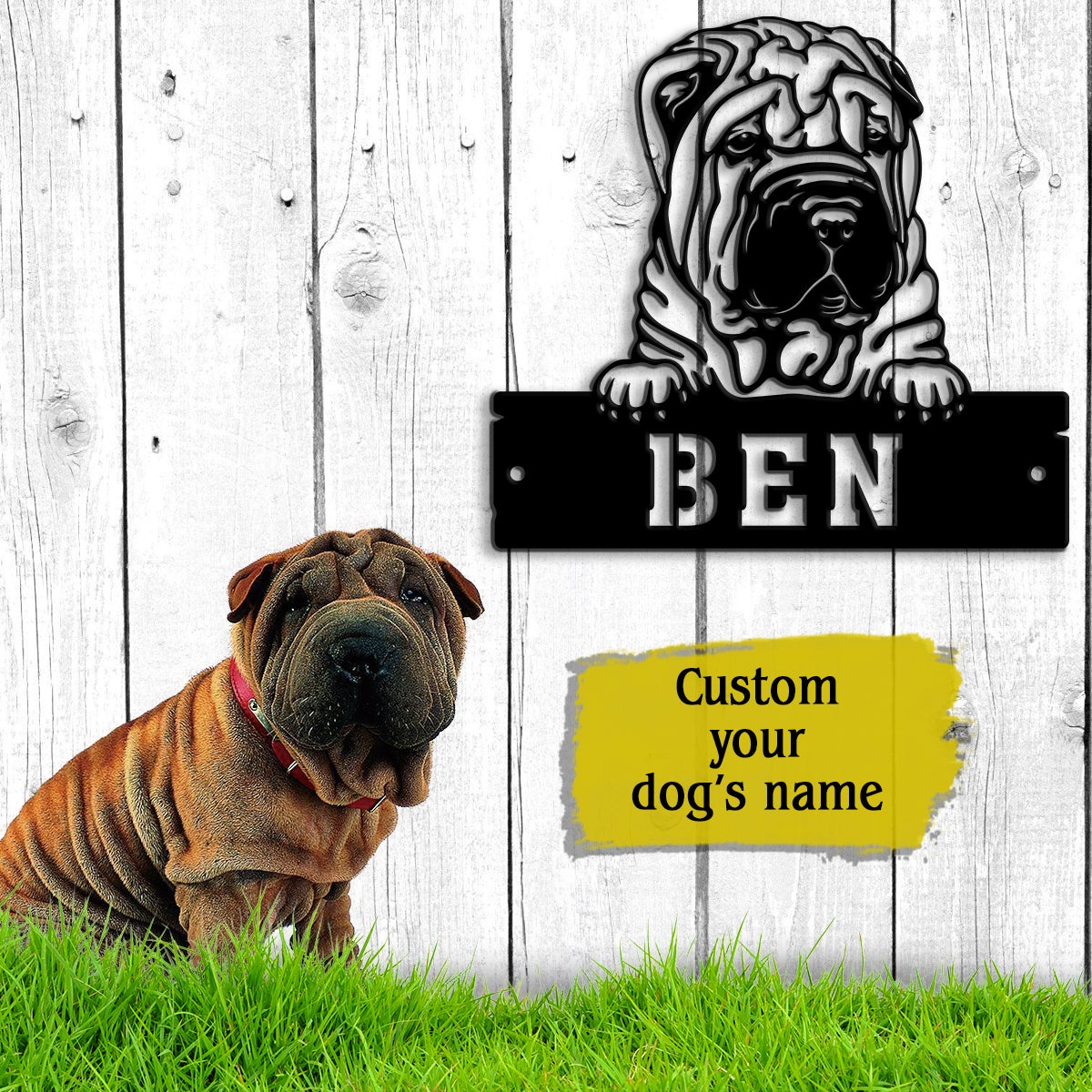 Shar Pei Monogram Dog House Sign Metal Wall Art
