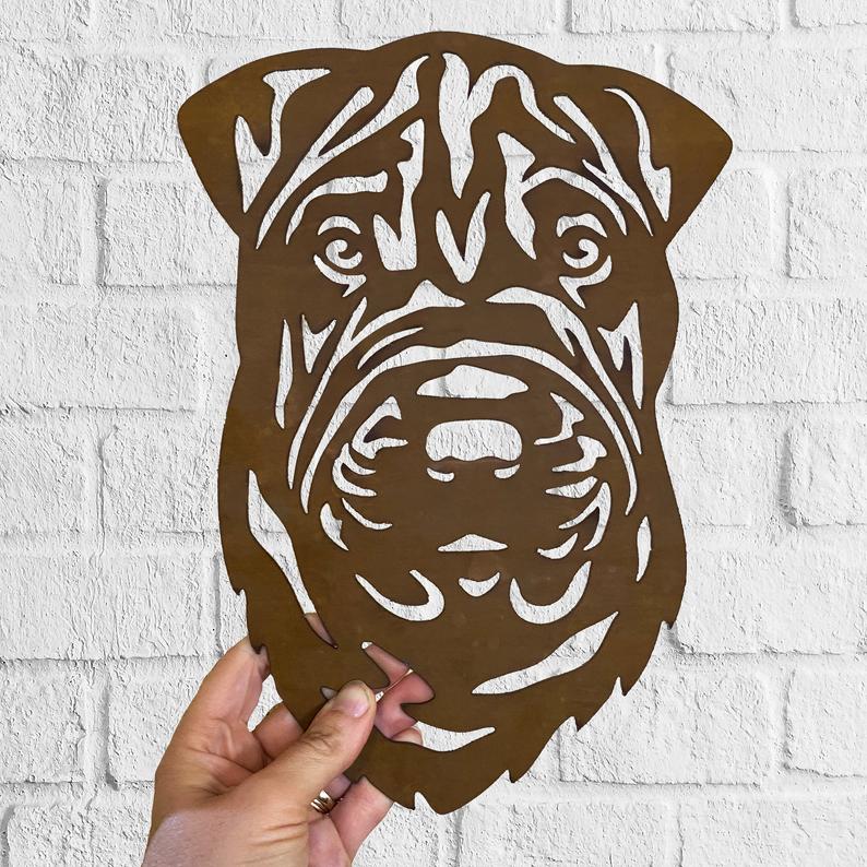 Shar Pei Rustic Rusted Pet Garden Dog House Sign Metal Wall Art