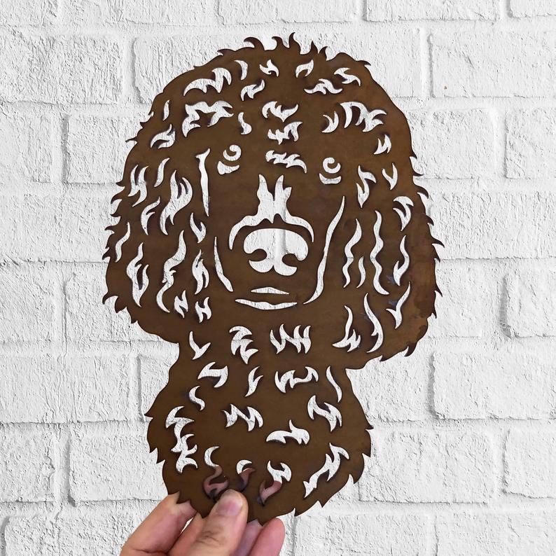 Standard Poodle Dog Rustic Garden Art Sculpture Dog House Sign Metal Wall Art