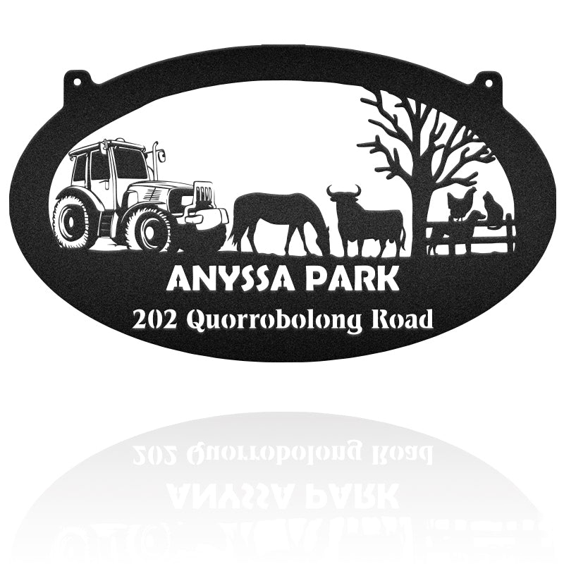 Tracktor And Animals Fence Farm Custom Welcome Sign Metal Wall Art Decor