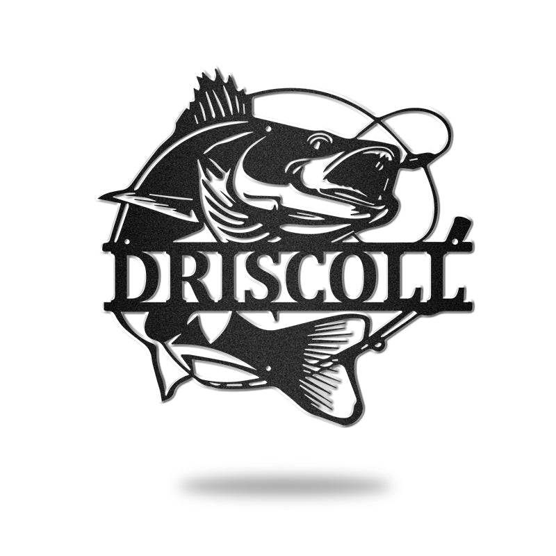 Walleye Fishing Monogram Trout Name Sign Metal Wall Art Decor