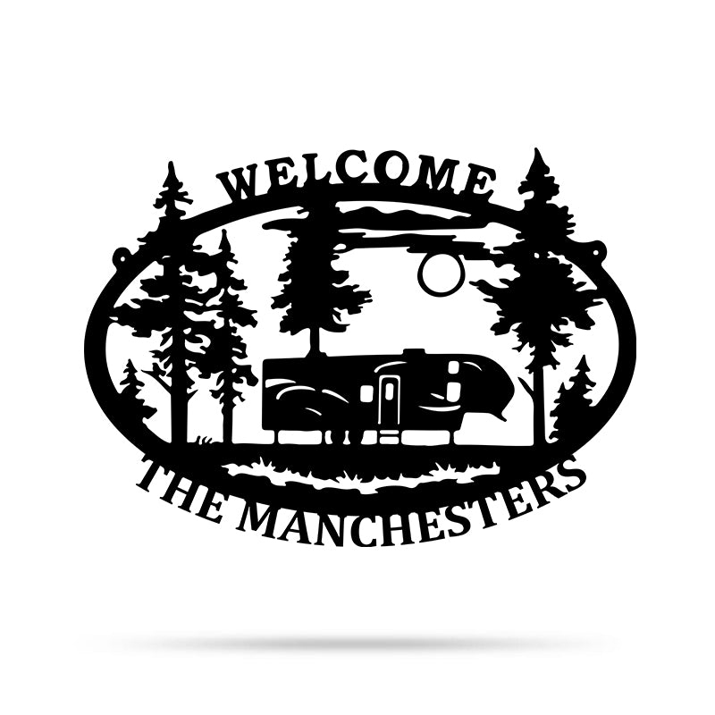 Welcome And Bienvenue Fifth Wheel Camping Personalized Metal Wall Art